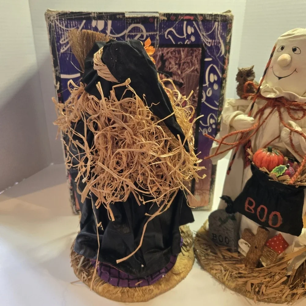 Vtg Nos Halloween Witch & Ghost Resin Fabric Mache statue Figure‎ Large Set NEW